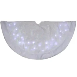 Northlight 48 In. LED White Iridescent Snowflake Christmas Tree Skirt With Faux Fur Trim
