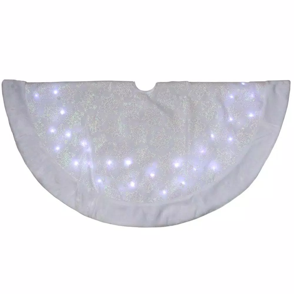 Northlight 48 In. LED White Iridescent Snowflake Christmas Tree Skirt With Faux Fur Trim 1 Northlight 48 In. LED White Iridescent Snowflake Christmas Tree Skirt With Faux Fur Trim