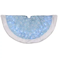 Northlight 48 In. LED Blue Iridescent Glittered Snowflakes Christmas Tree Skirt
