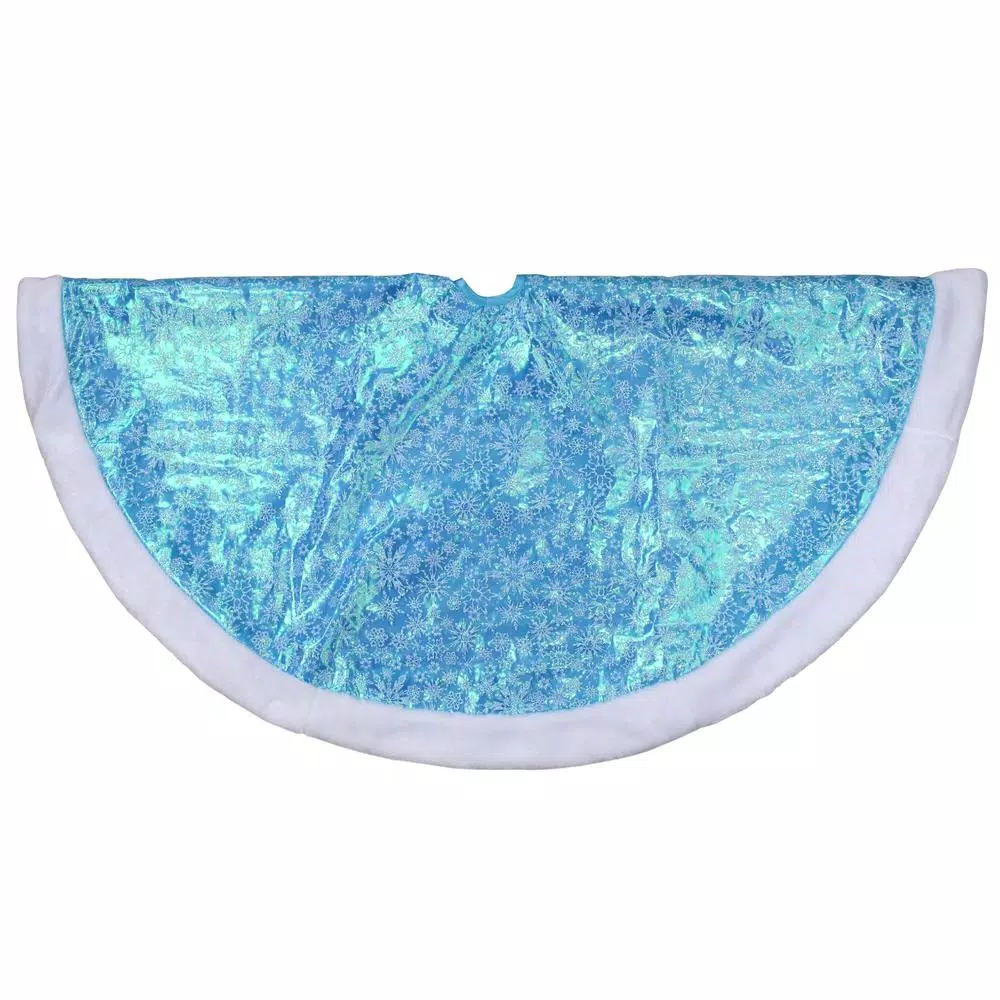 Northlight 48 In. Light Blue Iridescent Mesh Glittered Snowflakes Christmas Tree Skirt 1 Northlight 48 In. Light Blue Iridescent Mesh Glittered Snowflakes Christmas Tree Skirt