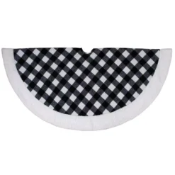 Northlight 48 In. Black And White Buffalo Plaid Christmas Tree Skirt With Sherpa Trim