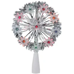 Northlight 7 In. Silver Tinsel Snowflake Starburst Christmas Tree Topper β Multi Lights