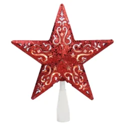Northlight 8.5 In. Red Glitter Star Cut-Out Design Christmas Tree Topper – Clear Lights