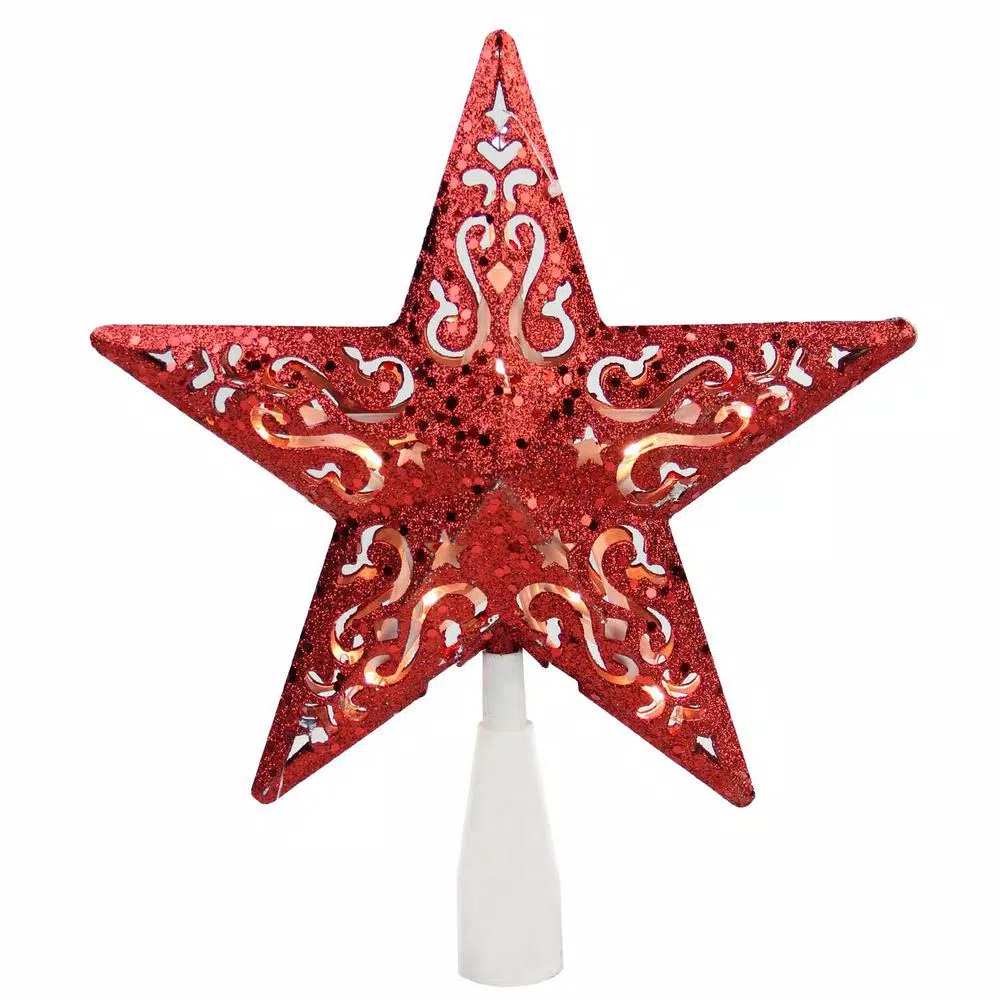 Northlight 8.5 In. Red Glitter Star Cut-Out Design Christmas Tree Topper – Clear Lights 1 Northlight 8.5 In. Red Glitter Star Cut-Out Design Christmas Tree Topper – Clear Lights