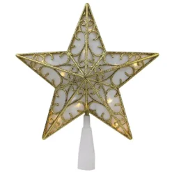 Northlight 9 In. Gold Glitter Star LED Christmas Tree Topper – Warm White Lights