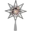 Northlight 8 In. Retro Silver Tinsel 8-Point Star Christmas Tree Topper – Clear Lights