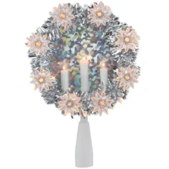 Northlight 7 In. Silver Tinsel Wreath With Candles Christmas Tree Topper β Clear Lights