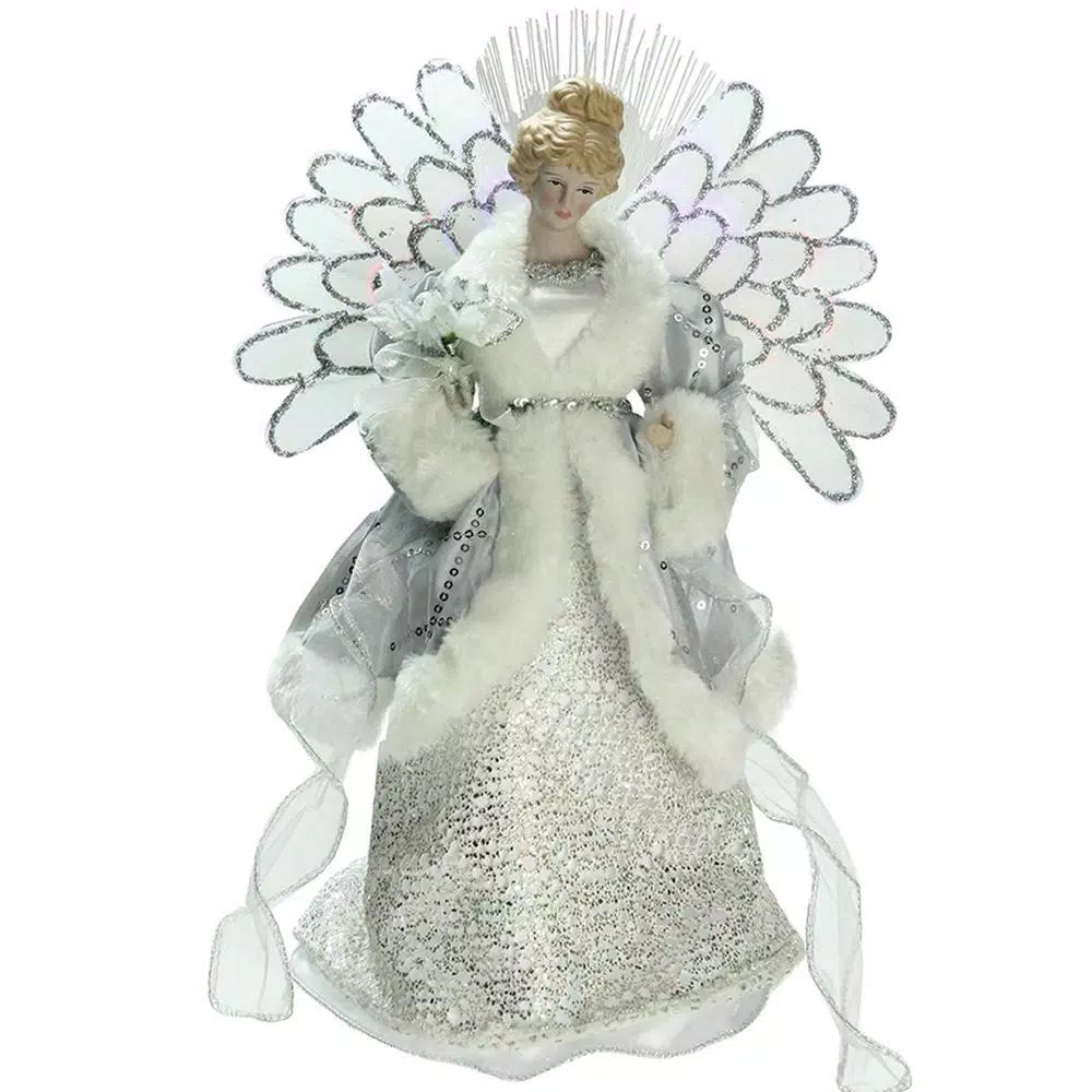 Northlight 13 In. Lighted B/O Fiber Optic Angel In Silver Gray Gown Christmas Tree Topper 1 Northlight 13 In. Lighted B/O Fiber Optic Angel In Silver Gray Gown Christmas Tree Topper