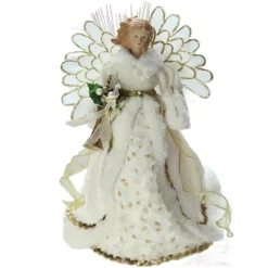 Northlight 14 In. Lighted B/O Fiber Optic Angel In Cream And Gold Gown Christmas Tree Topper