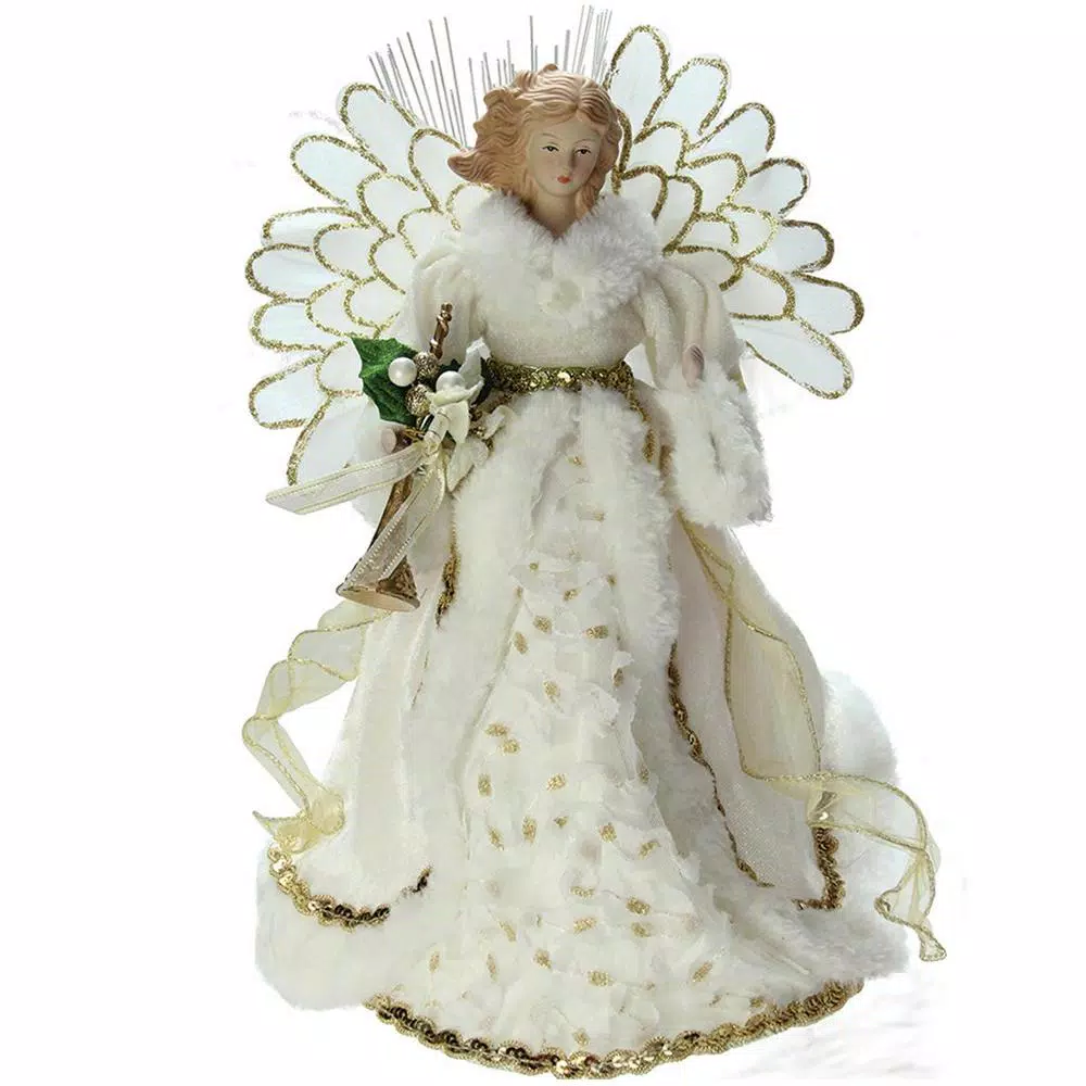 Northlight 14 In. Lighted B/O Fiber Optic Angel In Cream And Gold Gown Christmas Tree Topper 1 Northlight 14 In. Lighted B/O Fiber Optic Angel In Cream And Gold Gown Christmas Tree Topper