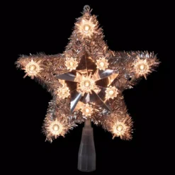 Northlight 9 In. Lighted Silver Tinsel Star Christmas Tree Topper In Clear Lights