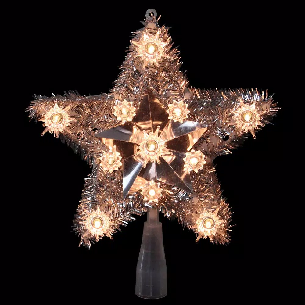 Northlight 9 In. Lighted Silver Tinsel Star Christmas Tree Topper In Clear Lights 1 Northlight 9 In. Lighted Silver Tinsel Star Christmas Tree Topper In Clear Lights