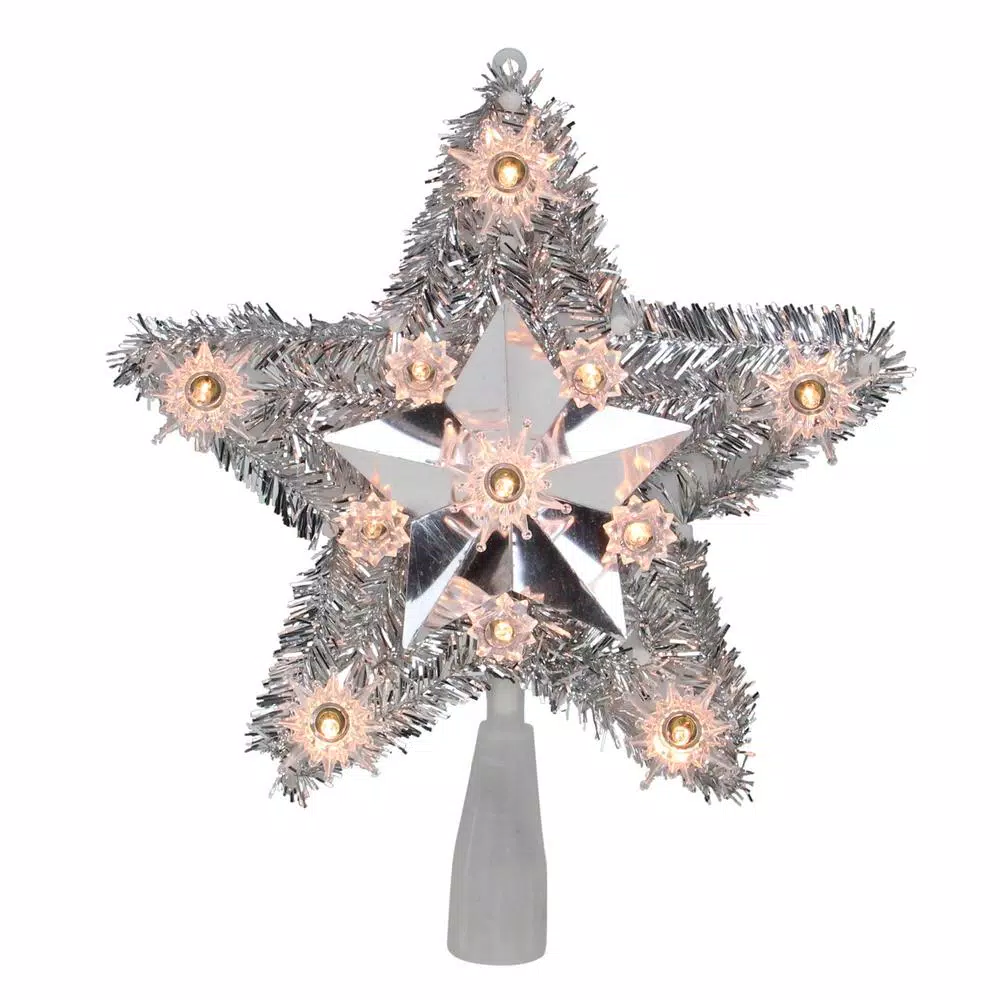 Northlight 9 In. Lighted Silver Tinsel Star Christmas Tree Topper In Clear Lights 2 Northlight 9 In. Lighted Silver Tinsel Star Christmas Tree Topper In Clear Lights - Image 2