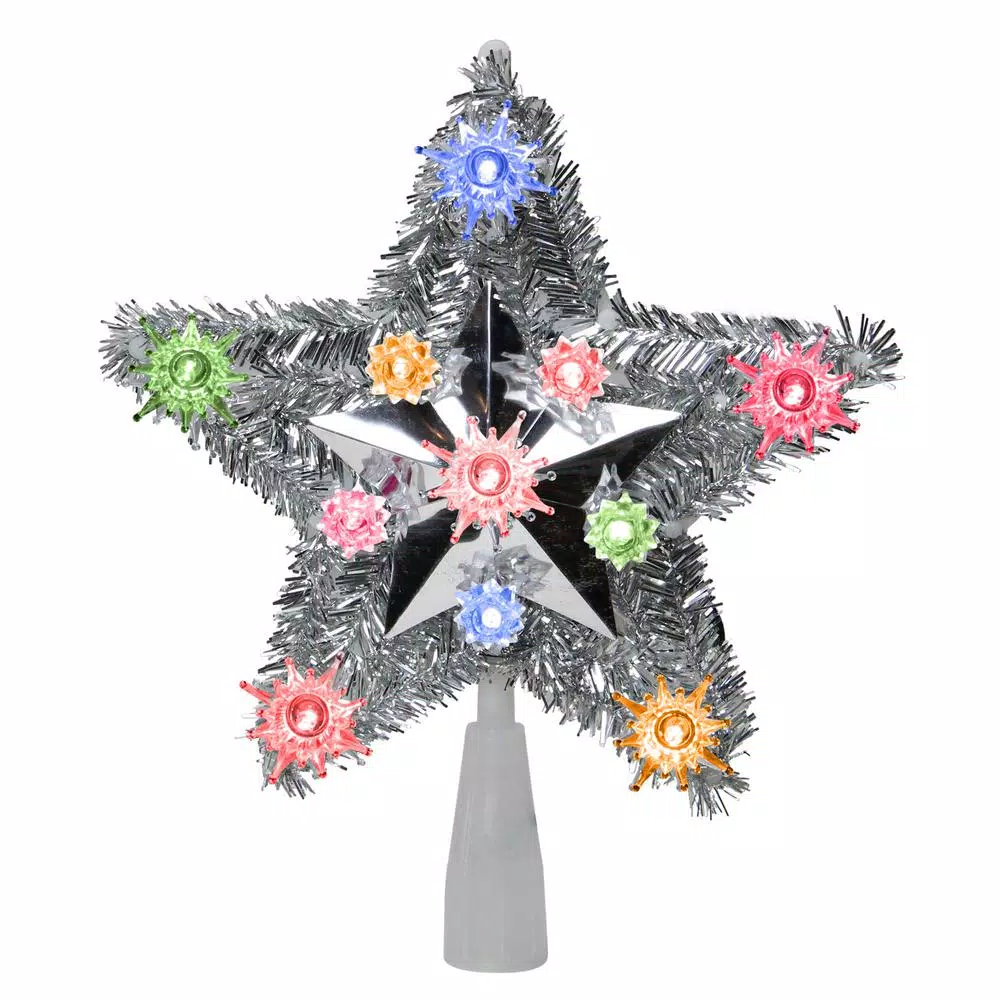 Northlight 9 In. Lighted Silver Tinsel Star Christmas Tree Topper In Multi-Lights 2 Northlight 9 In. Lighted Silver Tinsel Star Christmas Tree Topper In Multi-Lights - Image 2