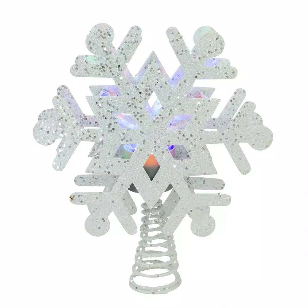 Northlight 12 In. Lighted White Snowflake With Rotating LED Projector Christmas Tree Topper 1 Northlight 12 In. Lighted White Snowflake With Rotating LED Projector Christmas Tree Topper