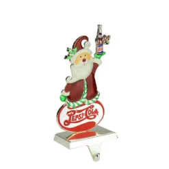 Northlight 9.75 In. Christmas Silver Plated Pepsi Cola Santa Claus Stocking Holder With European Crystals