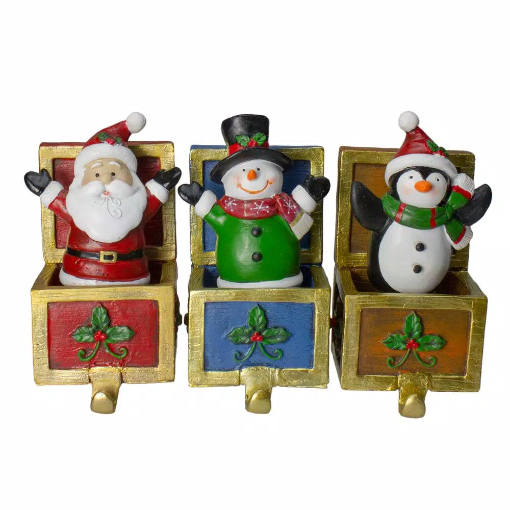 Northlight Santa Snowman And Penguin Jack In The Box Christmas Stocking Holders (Set Of 3) 1 Northlight Santa Snowman And Penguin Jack In The Box Christmas Stocking Holders (Set Of 3)