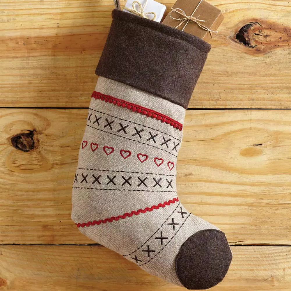 VHC Brands 15 In. Merry Little Christmas Khaki Tan Traditional Decor Stocking 3 VHC Brands 15 In. Merry Little Christmas Khaki Tan Traditional Decor Stocking - Image 3