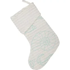 VHC Brands 15 In. Cotton/Metallic Thread Arielle Bright White Coastal Christmas Decor Stocking