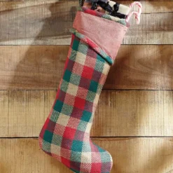 VHC Brands 20 In. Cotton Reed Ruby Red Rustic Christmas Decor Stocking -Christmas decorations shop vhc brands christmas stockings 28761 31 1000