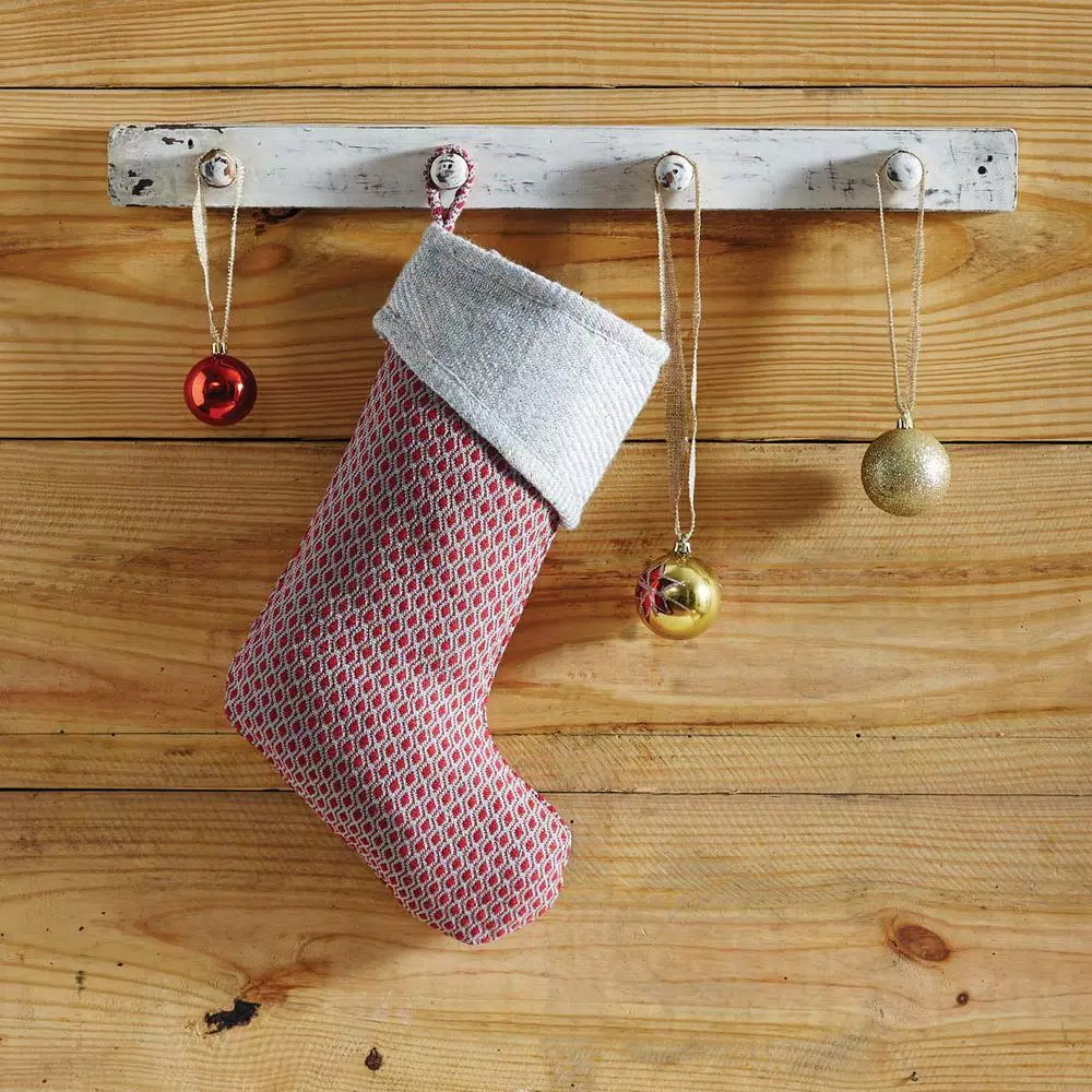 VHC Brands 15 In. Cotton And Wool Tannen Deep Red Traditional Christmas Decor Stocking 2 VHC Brands 15 In. Cotton And Wool Tannen Deep Red Traditional Christmas Decor Stocking - Image 2
