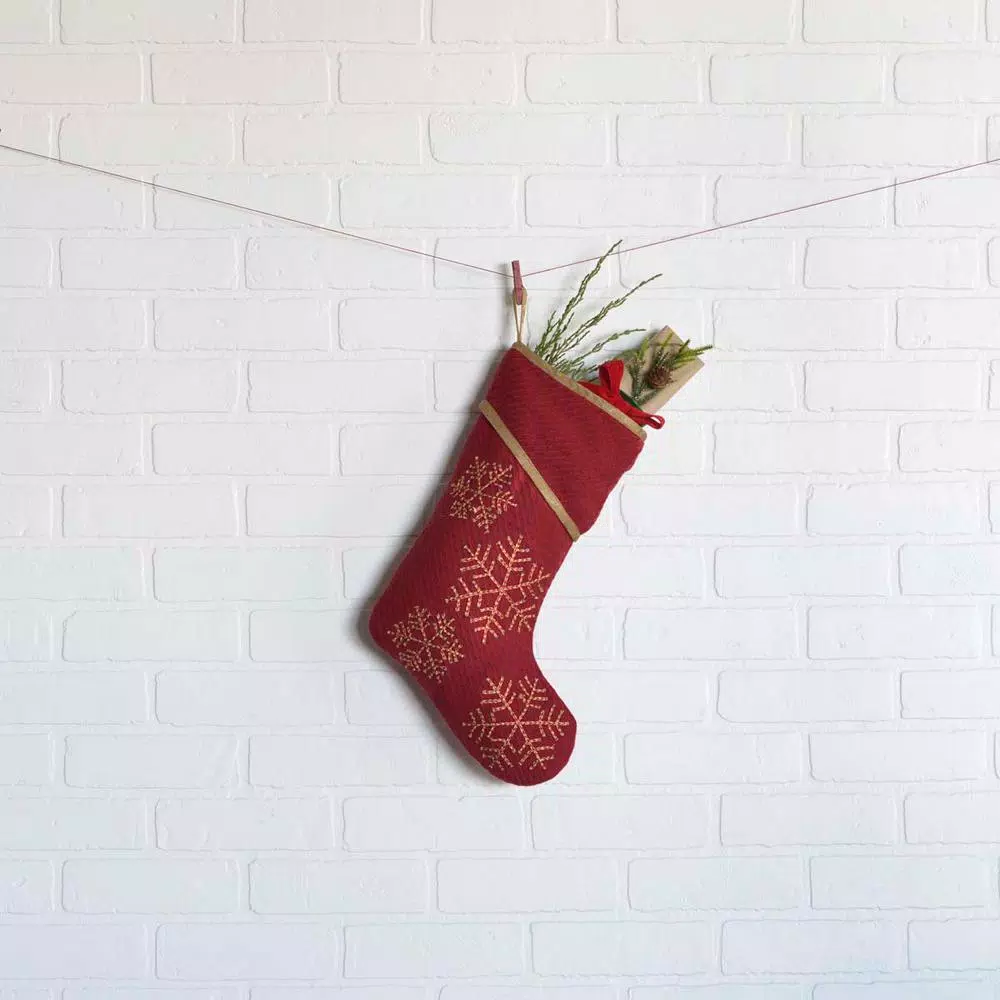 VHC Brands 15 In. Cotton/Nylon Revelry Brick Red Traditional Christmas Decor Stocking 3 VHC Brands 15 In. Cotton/Nylon Revelry Brick Red Traditional Christmas Decor Stocking - Image 3