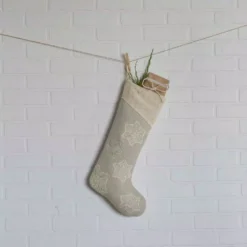VHC Brands 20 In. Cotton/Metallic Thread Ingrid Ash Grey Farmhouse Christmas Decor Stocking -Christmas decorations shop vhc brands christmas stockings 32016 31 1000