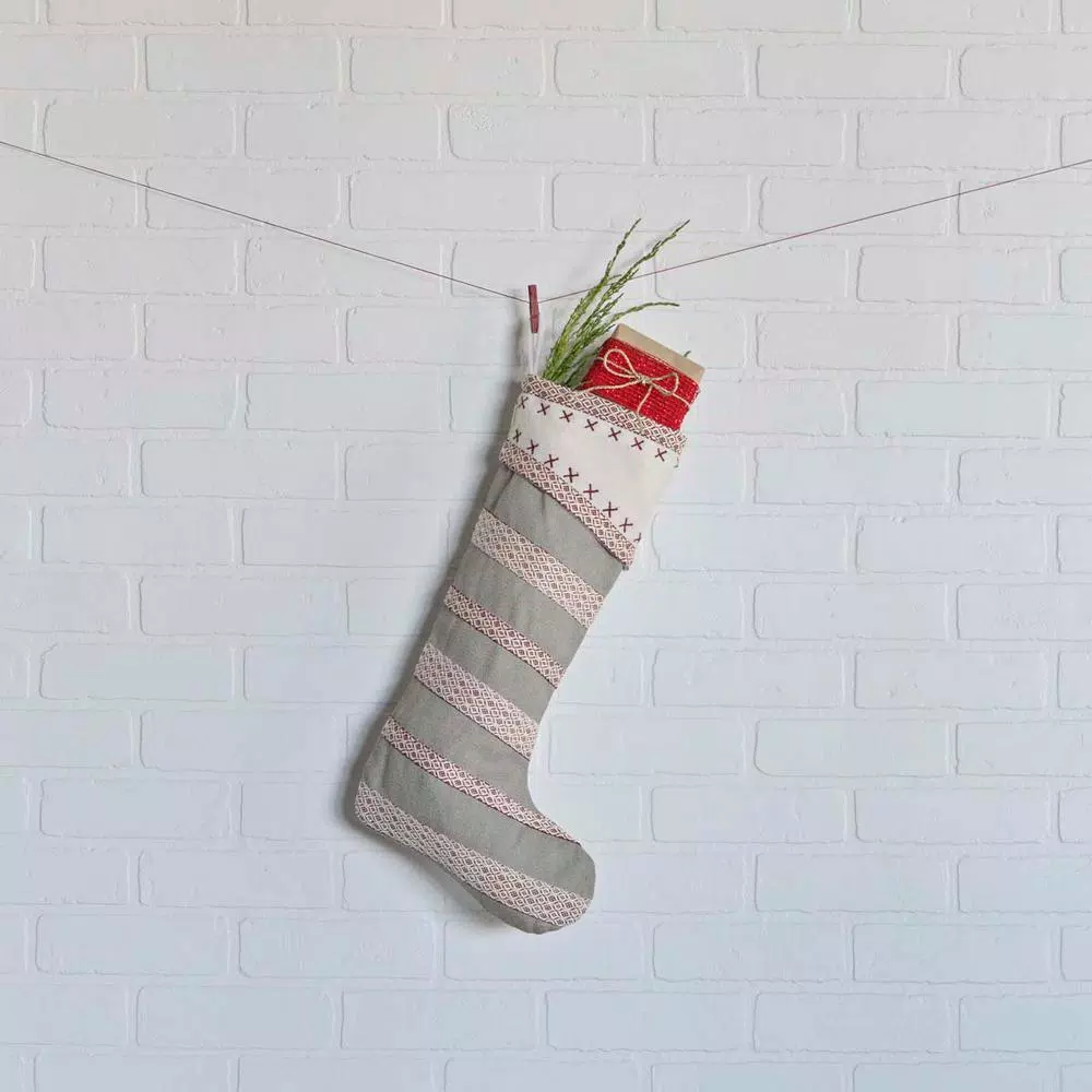 VHC Brands 20 In. Cotton/Felt Liv Pebble Grey Traditional Christmas Decor Stocking 2 VHC Brands 20 In. Cotton/Felt Liv Pebble Grey Traditional Christmas Decor Stocking - Image 2