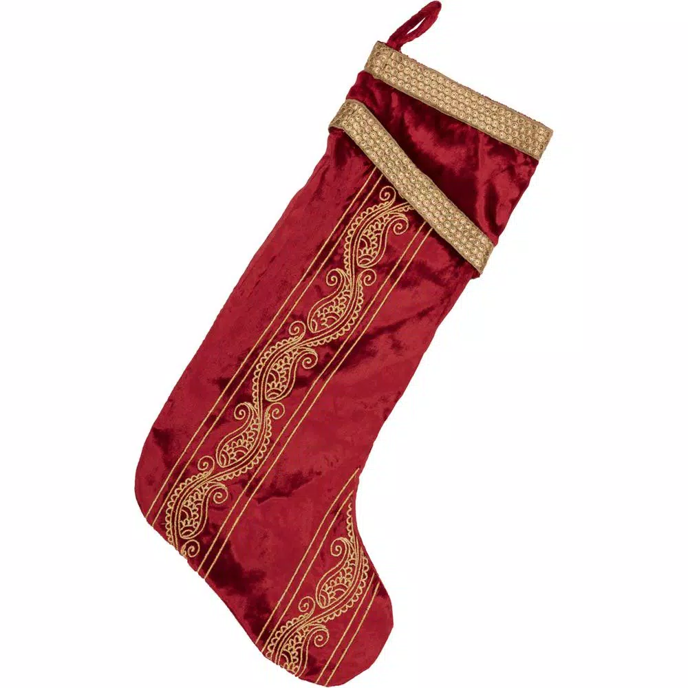 VHC Brands 20 In. Viscose Yule Christmas Red Glam Decor Stocking 1 VHC Brands 20 In. Viscose Yule Christmas Red Glam Decor Stocking