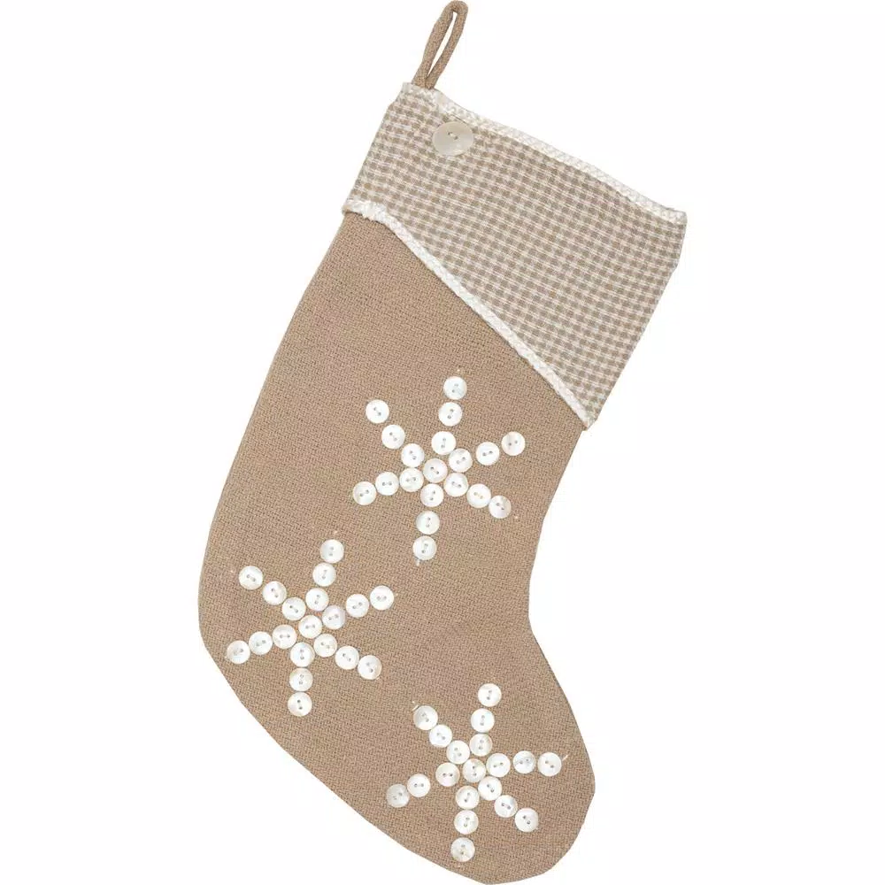 VHC Brands 15 In. Cotton Pearlescent Natural Tan Coastal Christmas Decor Stocking 1 VHC Brands 15 In. Cotton Pearlescent Natural Tan Coastal Christmas Decor Stocking