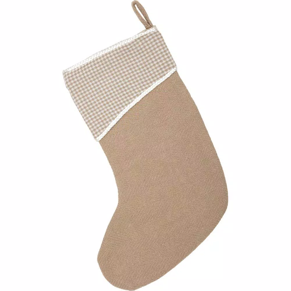 VHC Brands 15 In. Cotton Pearlescent Natural Tan Coastal Christmas Decor Stocking 2 VHC Brands 15 In. Cotton Pearlescent Natural Tan Coastal Christmas Decor Stocking - Image 2