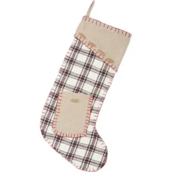 VHC Brands 20 In. Cotton Amory Ivory White Farmhouse Christmas Decor Stocking With Pocket