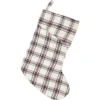 VHC Brands 15 In. 100% Cotton Amory Ivory White Farmhouse Christmas Decor Plaid Stocking