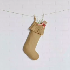 VHC Brands 20 In. Cotton Natural Festive Burlap Farmhouse Christmas Decor Ruffled Stocking -Christmas decorations shop vhc brands christmas stockings 32251 31 1000