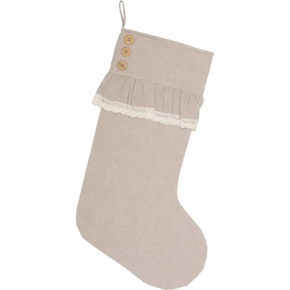 VHC Brands 20 In. Cotton Carol Khaki Tan Farmhouse Christmas Decor Chambray Stocking 1 VHC Brands 20 In. Cotton Carol Khaki Tan Farmhouse Christmas Decor Chambray Stocking