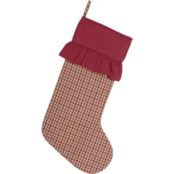 VHC Brands 20 In. Jonathan Plaid Natural Tan Traditional Christmas Decor Stocking