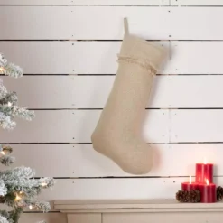 VHC Brands 20 In. Cotton Burlap Vintage Antique Creme White Farmhouse Christmas Decor Stocking -Christmas decorations shop vhc brands christmas stockings 42445 31 1000