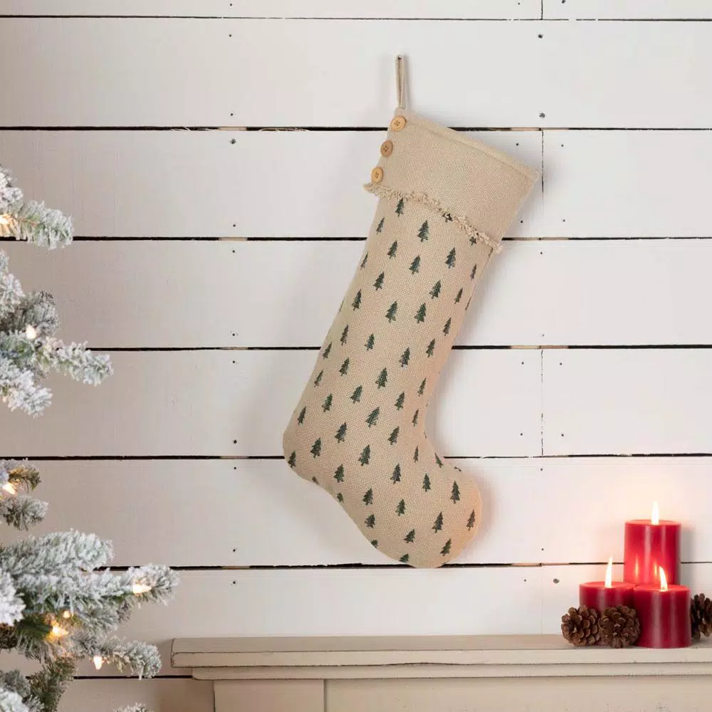 VHC Brands 20 In. Cotton Vintage Burlap Tree Antique Creme White Farmhouse Christmas Decor Stocking 3 VHC Brands 20 In. Cotton Vintage Burlap Tree Antique Creme White Farmhouse Christmas Decor Stocking - Image 3