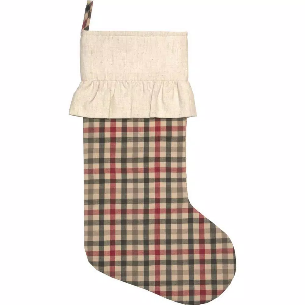 VHC Brands 20 In. Hollis Ivory White Farmhouse Christmas Decor Plaid Stocking 1 VHC Brands 20 In. Hollis Ivory White Farmhouse Christmas Decor Plaid Stocking