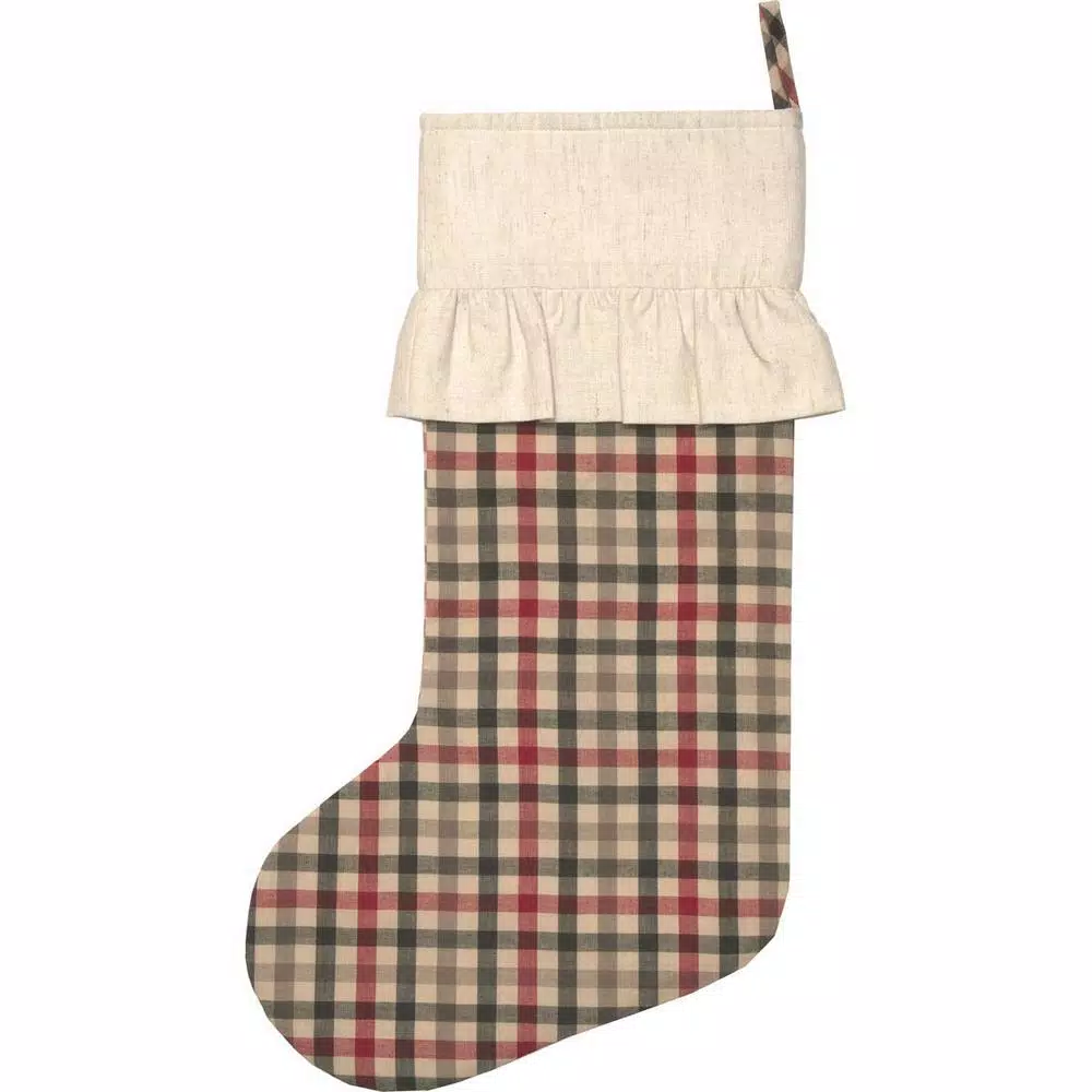 VHC Brands 20 In. Hollis Ivory White Farmhouse Christmas Decor Plaid Stocking 2 VHC Brands 20 In. Hollis Ivory White Farmhouse Christmas Decor Plaid Stocking - Image 2