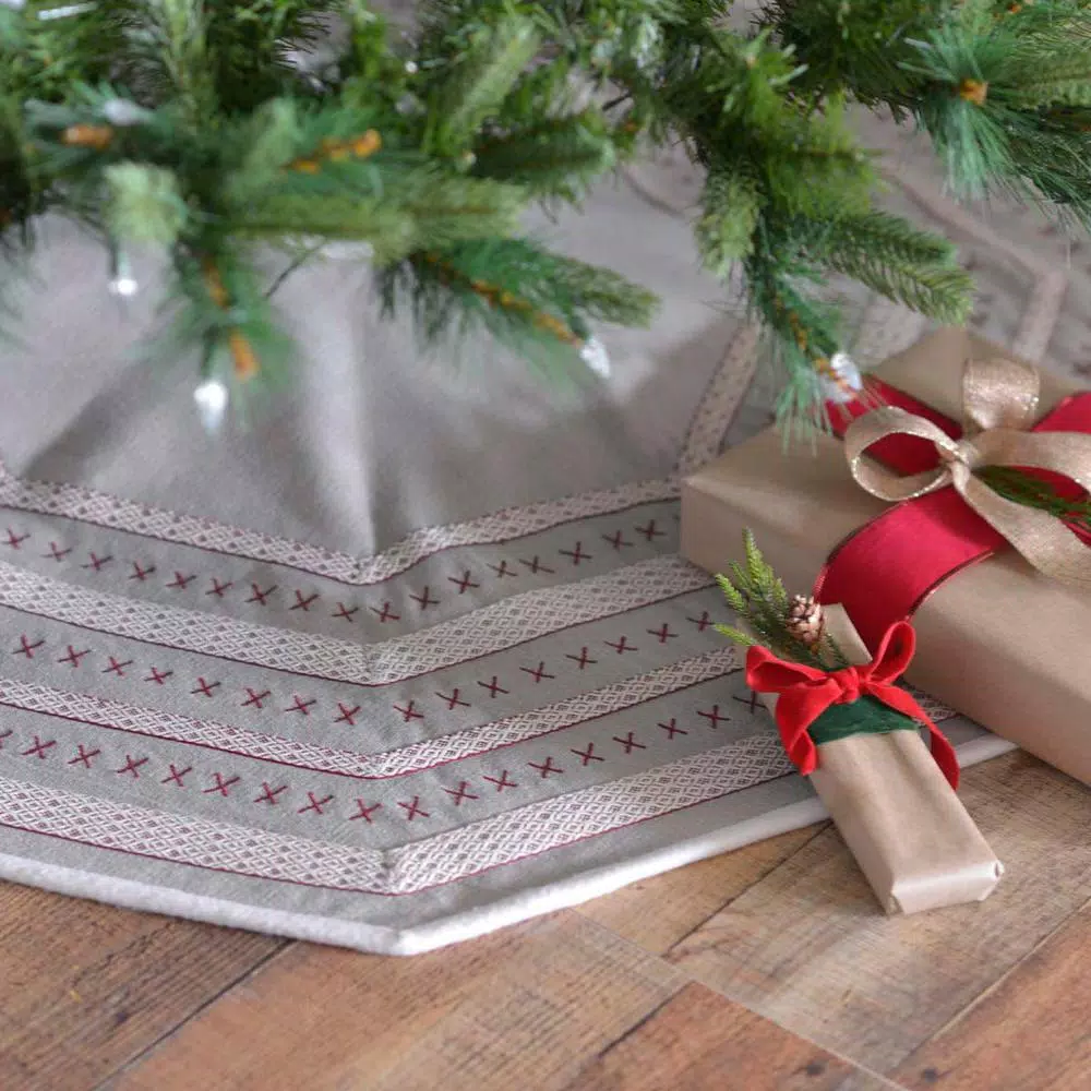 VHC Brands 48 In. Liv Pebble Grey Traditional Christmas Decor Tree Skirt 3 VHC Brands 48 In. Liv Pebble Grey Traditional Christmas Decor Tree Skirt - Image 3