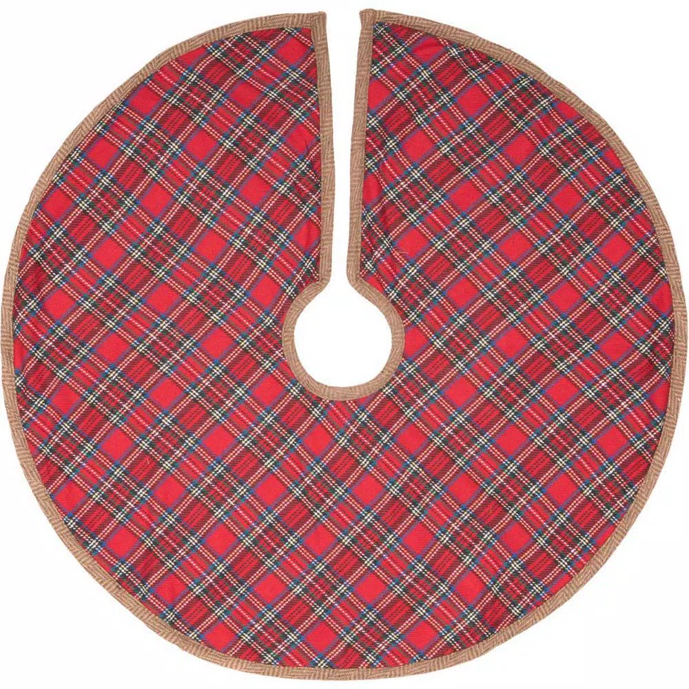 VHC Brands 21 In. Gavin Cherry Red Rustic Christmas Decor Mini Tree Skirt 1 VHC Brands 21 In. Gavin Cherry Red Rustic Christmas Decor Mini Tree Skirt