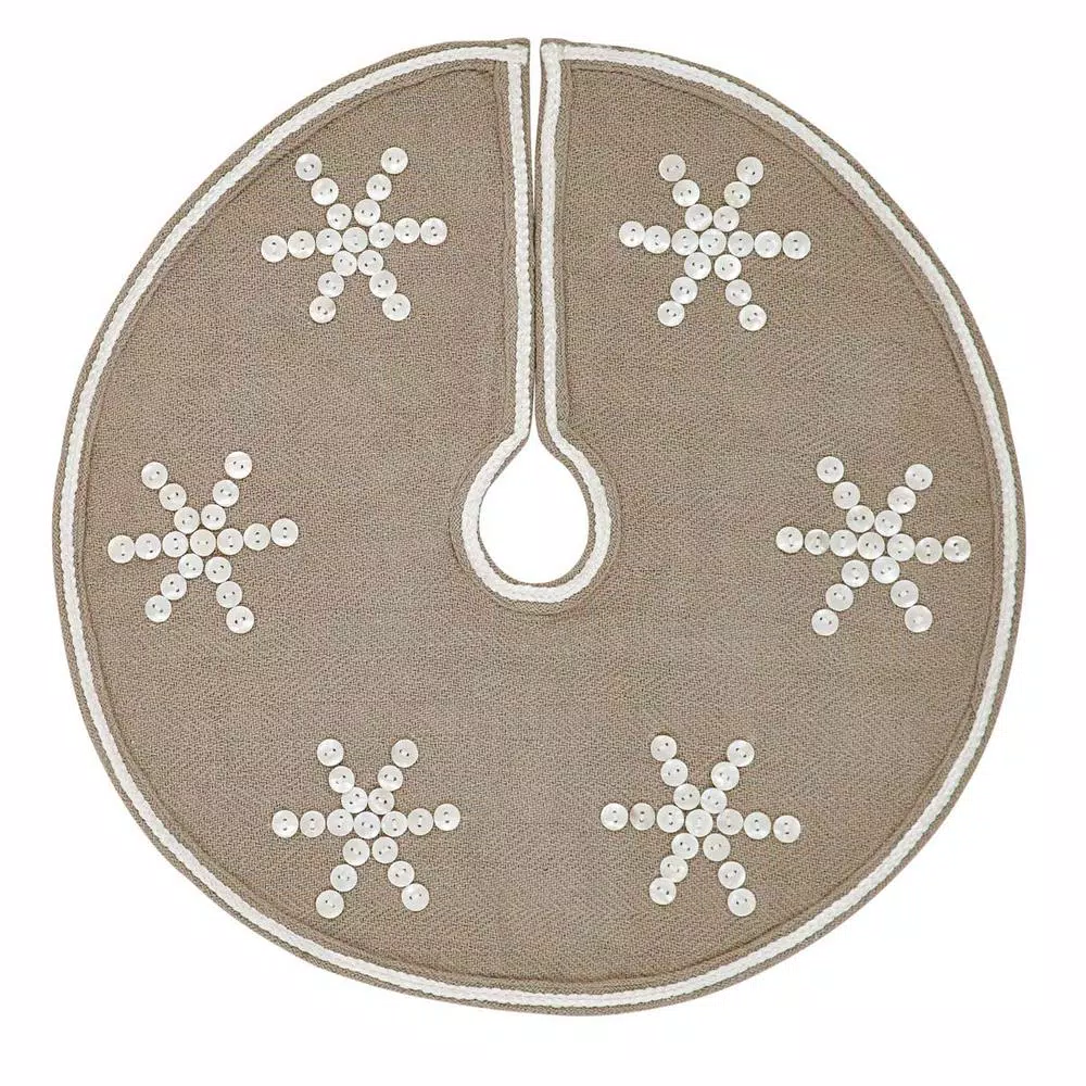 VHC Brands 21 In. Pearlescent Natural Tan Coastal Christmas Decor Mini Tree Skirt 1 VHC Brands 21 In. Pearlescent Natural Tan Coastal Christmas Decor Mini Tree Skirt