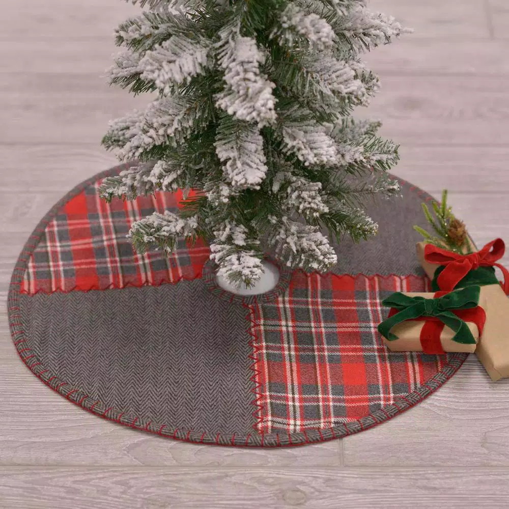 VHC Brands 21 In. Anderson Cherry Red Rustic Christmas Decor Patchwork Mini Tree Skirt 4 VHC Brands 21 In. Anderson Cherry Red Rustic Christmas Decor Patchwork Mini Tree Skirt - Image 4