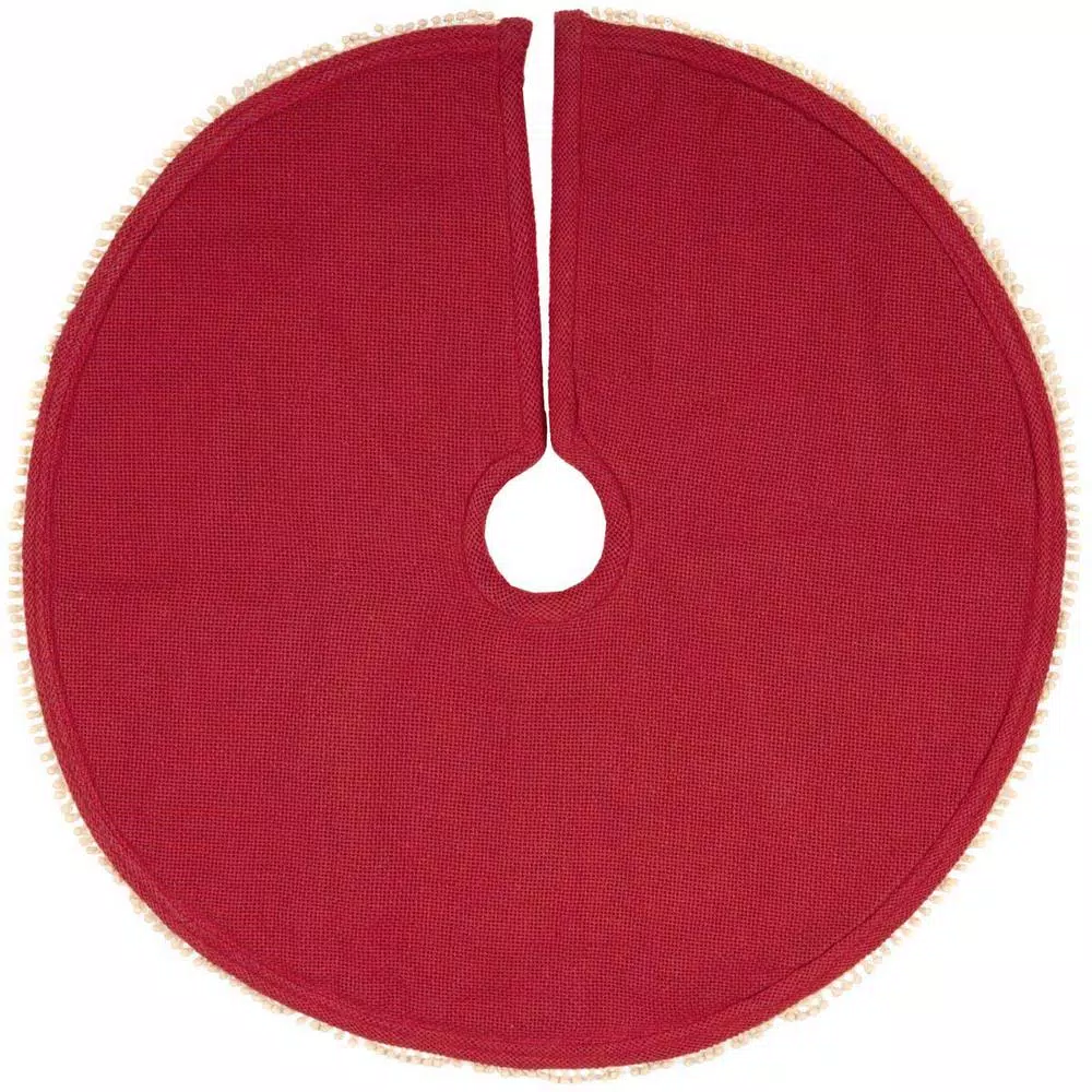 VHC Brands 21 In. Gretchen Cherry Red Farmhouse Christmas Decor Mini Tree Skirt 2 VHC Brands 21 In. Gretchen Cherry Red Farmhouse Christmas Decor Mini Tree Skirt - Image 2