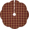VHC Brands 48 In. Burgundy Check Red Primitive Christmas Decor Scalloped Tree Skirt