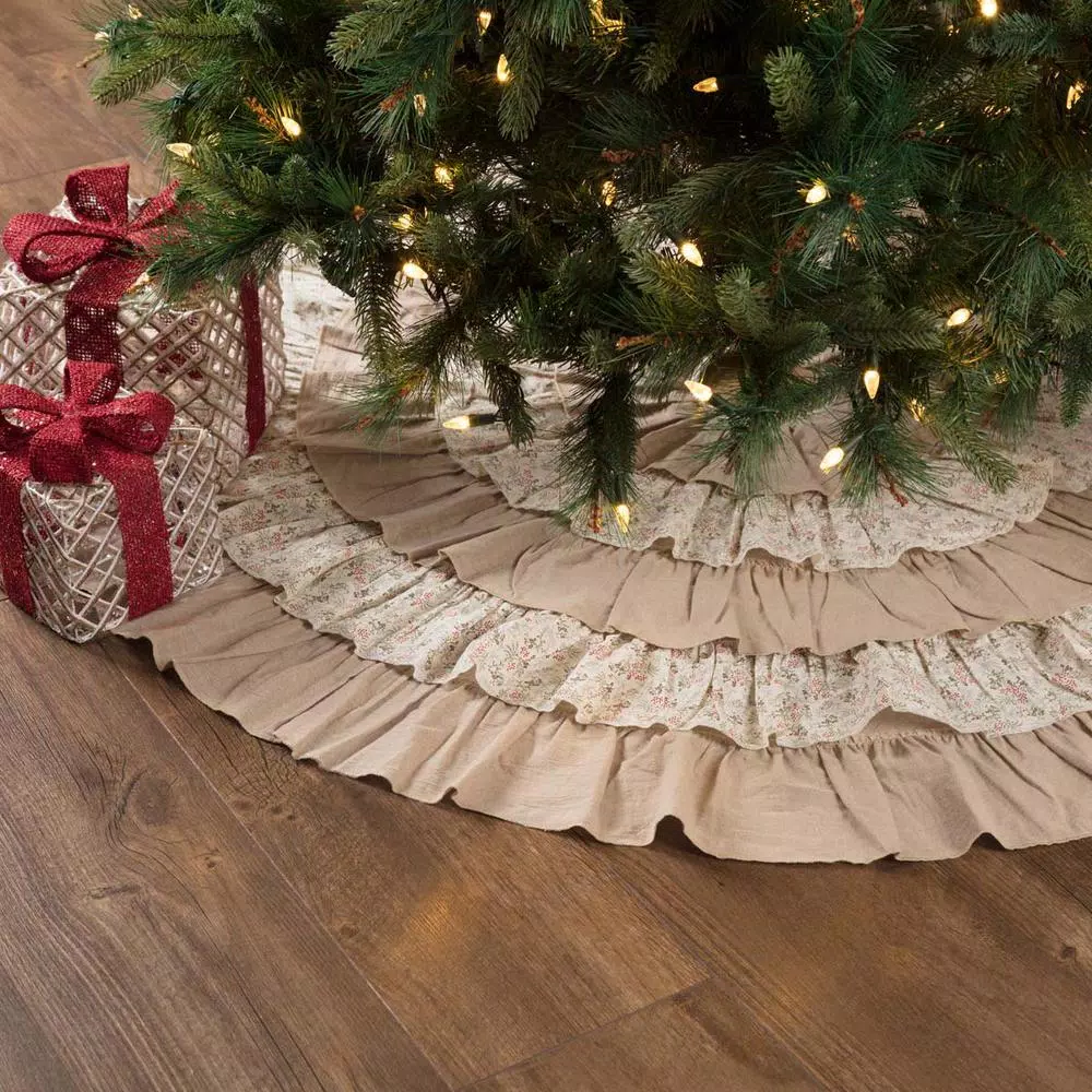 VHC Brands 55 In. Carol Khaki Tan Farmhouse Christmas Decor Tree Skirt 4 VHC Brands 55 In. Carol Khaki Tan Farmhouse Christmas Decor Tree Skirt - Image 4
