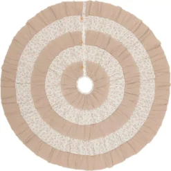 VHC Brands 55 In. Carol Khaki Tan Farmhouse Christmas Decor Tree Skirt