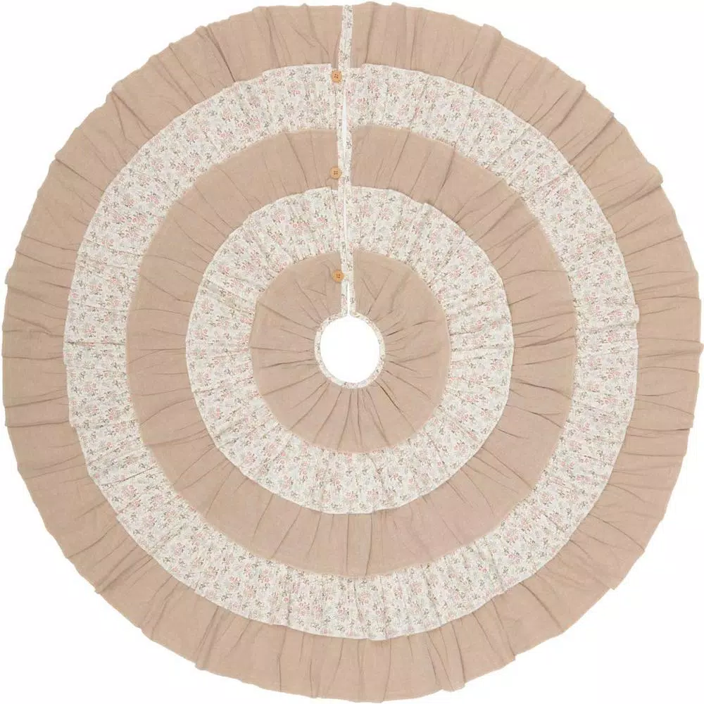 VHC Brands 55 In. Carol Khaki Tan Farmhouse Christmas Decor Tree Skirt 1 VHC Brands 55 In. Carol Khaki Tan Farmhouse Christmas Decor Tree Skirt