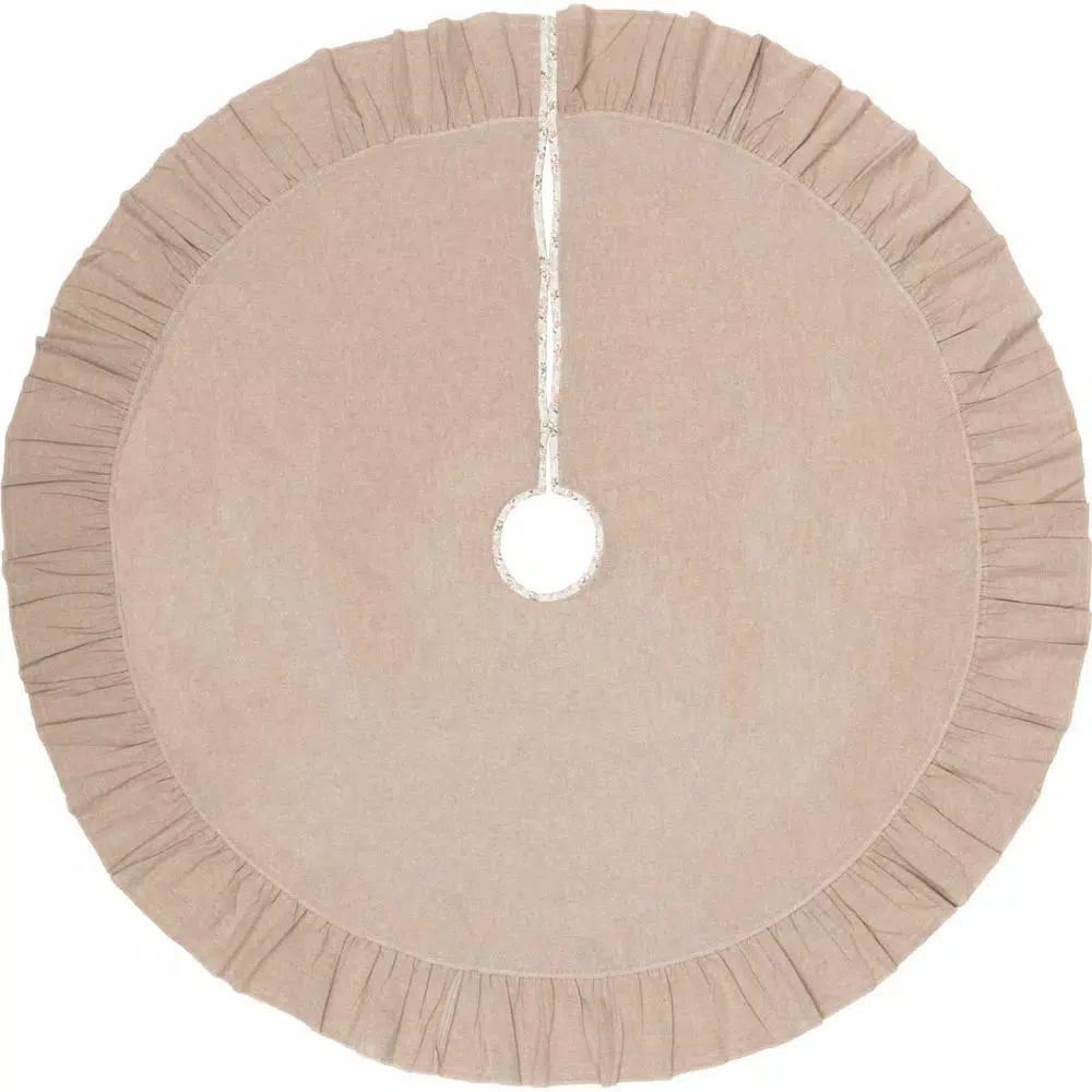 VHC Brands 55 In. Carol Khaki Tan Farmhouse Christmas Decor Tree Skirt 2 VHC Brands 55 In. Carol Khaki Tan Farmhouse Christmas Decor Tree Skirt - Image 2